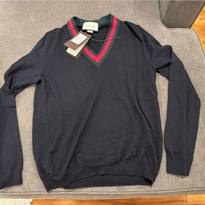 Gucci Wool Sweater Navy green/red size Medium Brand New